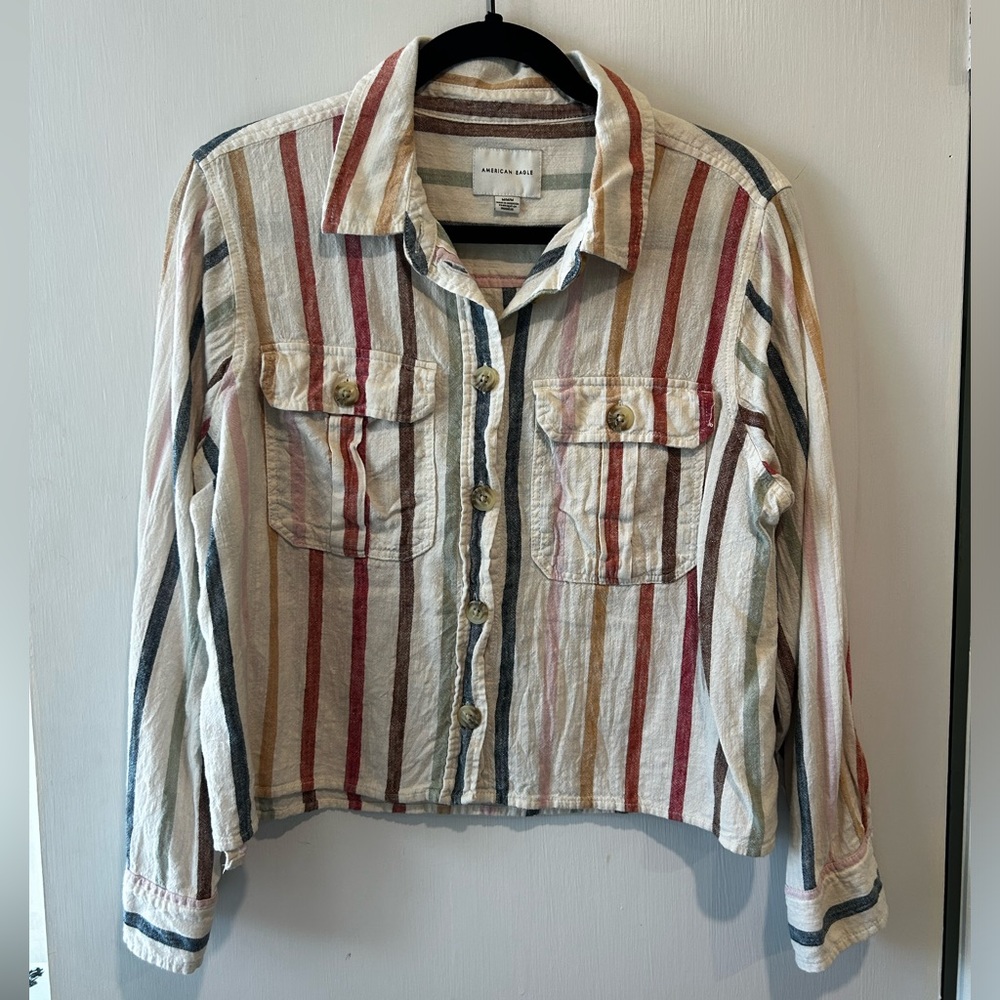 Rainbow striped button down shirt